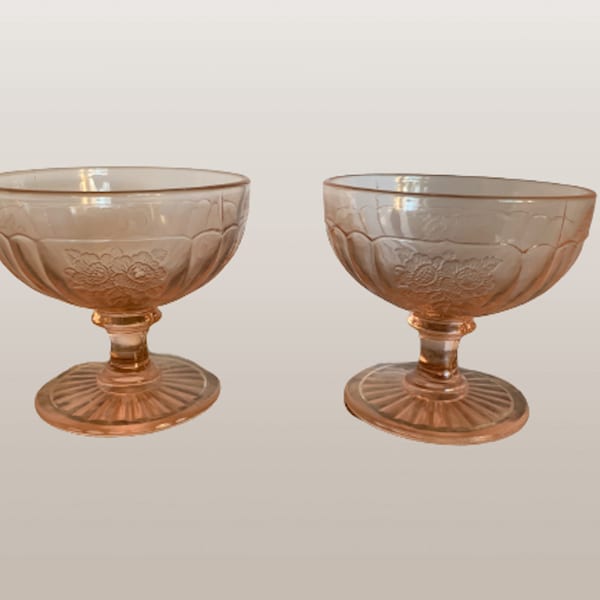 WEDDINGS - 1931 Anchor Hocking Mayfair Pink 3.25" Champagne Coupes (RARE, set of 2), Wedding or Anniversary Toasts