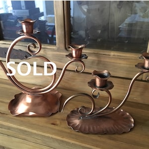 1960s Gregorian Solid Copper, Hand-Hammered, Made in the USA Double Candelabra