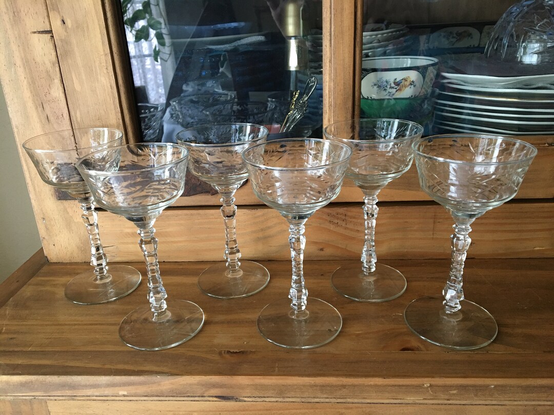 BAR GLASSES 1940s Libbey Rock Sharpe Arctic Rose Crystal Liquor