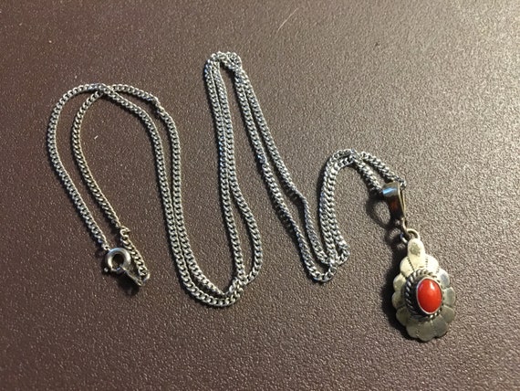 1980s Signed DARLENE BEGNEY (Navajo) Red Coral Ge… - image 1