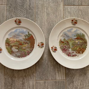 1970s Haviland Limoges France Red Oriental Scenes 10.25&quot; Dinner Plates (set of 2)