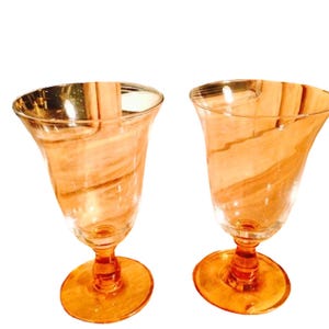 WEDDINGS - 1970s RARE Gates Ware Amber Footed Glass 7&quot; Trumpet Goblets (set of 2), Wedding or Anniversary Toasts