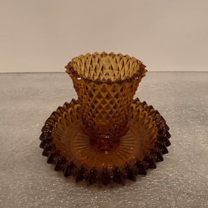 1950s Indiana Glass Diamond Point Amber Glass Votive Candle Holder (2 pcs.)