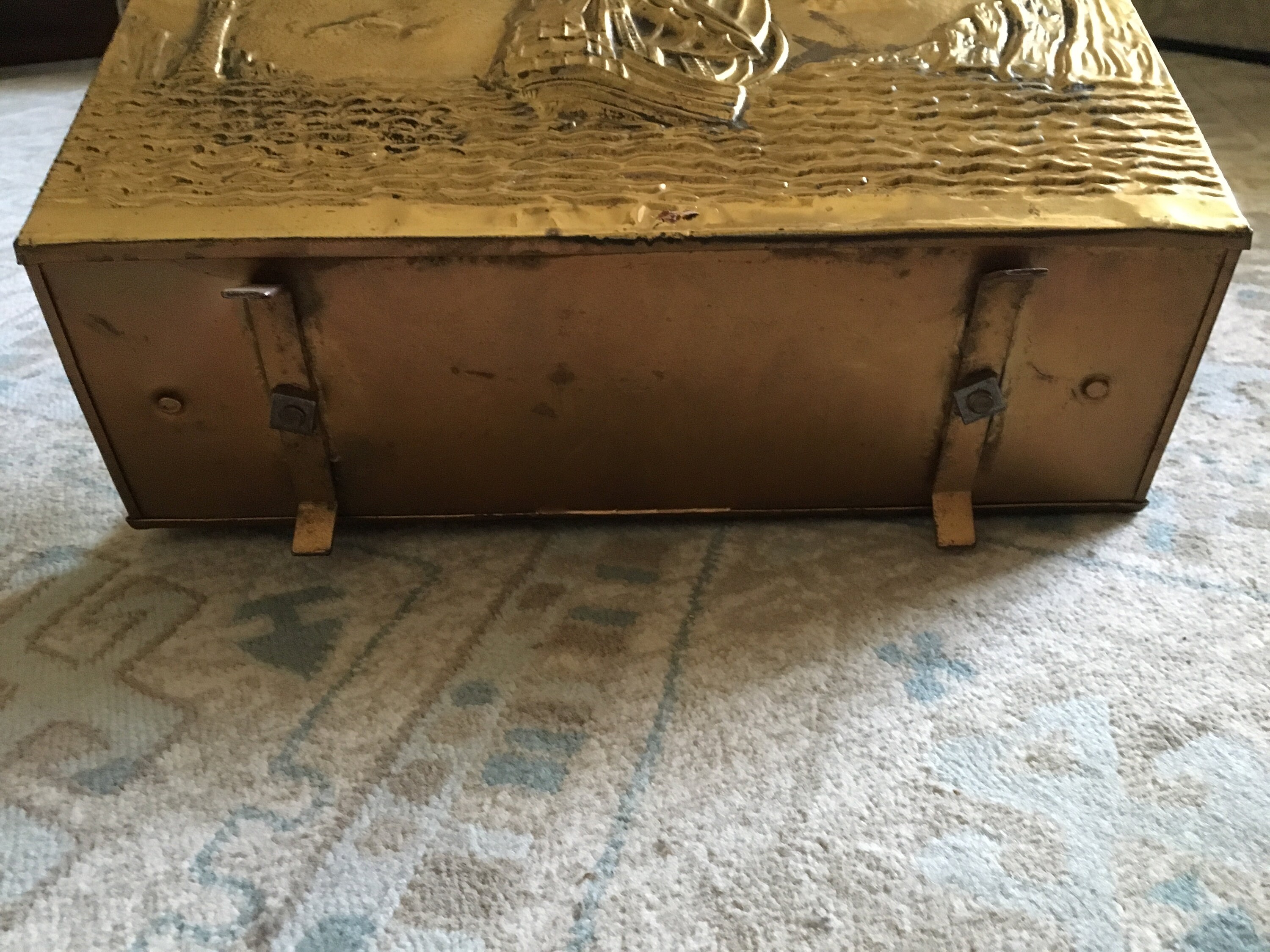 1950s Vintage English Brass Embossed Sailing Boat Detail Magazine Rack ...