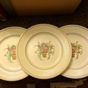 Antique 1917 Wedgwood Dinner Plate in the Belmar Floral Basket Pattern (set of 6; only 3 shown in photos)