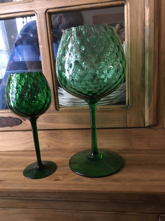 1960s MCM Empoli Murano Italian Art Glass Diamond Optic Emerald
