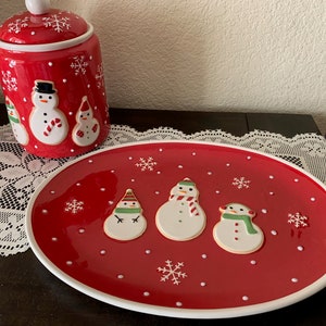 Retired Collectible Hallmark HLM15 Snowmen Lidded Cookie Jar OR 15” Oval Serving Platter (Your Choice)