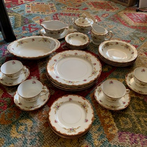 1950s Harmony House China Wembley Pattern Dinnerware Set (28 pcs; service for 4 + serving pieces)