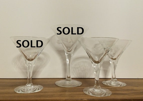 Mid Century Modern Martini Glasses Etched Wheat Motif 2 