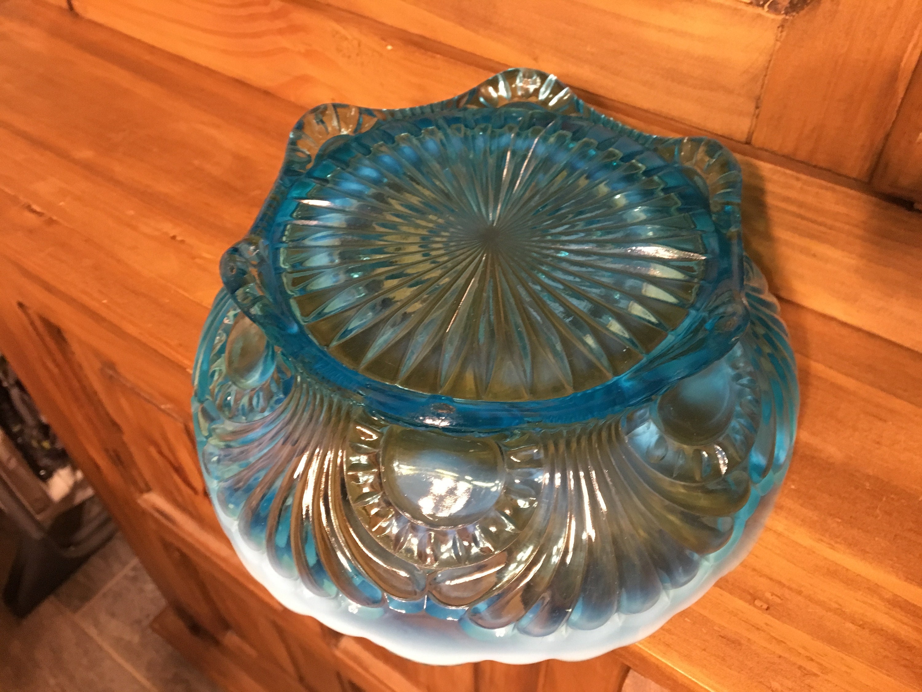Antique 1905 EAPG Jefferson Glass Blue Opalescent Beaded Fans - Etsy