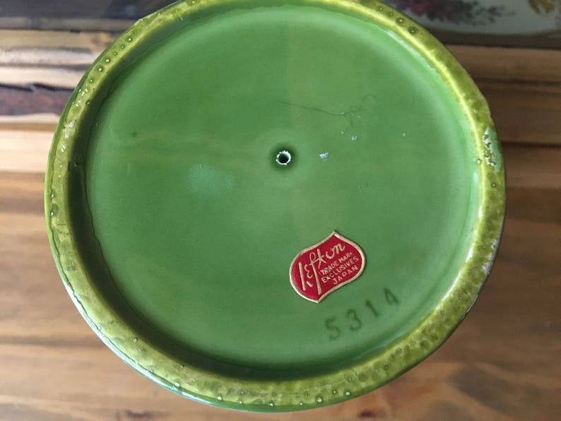 1950s Lefton China #5314 Green Cherub /& Grapes Pedestal Candy Bowl