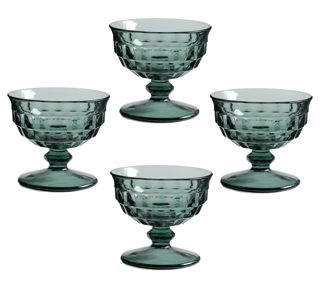 CHAMPAGNE COUPES - 1964 Colony Glass Whitehall Gray (smoke) Cubist ...