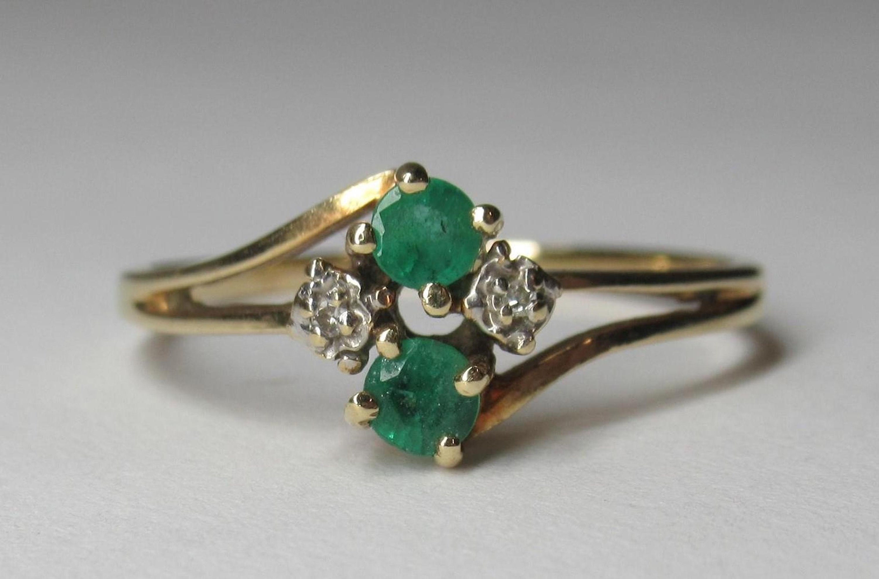 1973 Joseph E. Demarco 10K (plumb) Yellow Gold Twin Emeralds 1973 Joseph E. Demarco 10K (plumb) Yellow Gold Twin Emeralds