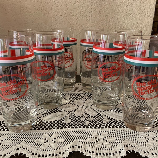 TUMBLERS - Vintage The Old Spaghetti Factory (San Francisco) Italian Soda Tumbler Drinking Glasses (set of 8)