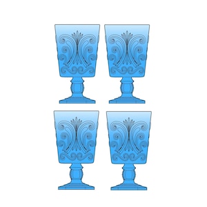 WATER GOBLETS - 1960s RARE & Hard-to-Find Imperial Glass Scroll Antique Blue 10-ounce Water Goblets (set of 4)