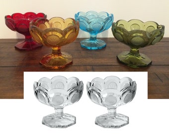 SHERBETS - 1950s Fostoria Coin Glass Colored (4) & Crystal (2) Pedestal Sherbets - PERFECT for Ice Cream Sundaes (set of 6)