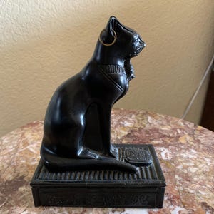 1980s Vintage Tabletop or Shelf BASTET the Cat Goddess of Domesticity Ceramic Resin Egyptian Sculpture