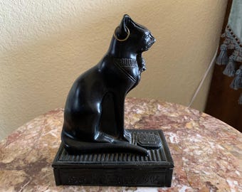 1980s Vintage Tabletop or Shelf BASTET the Cat Goddess of Domesticity Ceramic Resin Egyptian Sculpture
