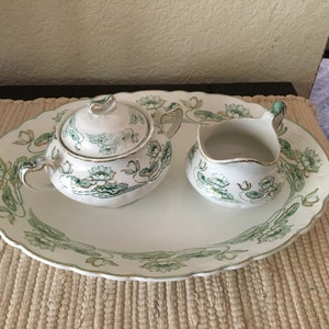 Antique 1900 Alfred Meakin English China Norbury Dish Collection - 12&quot; Serving Platter, Creamer & Lidded Sugar Bowl (3 pcs)