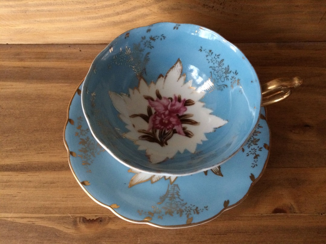 1960s Royal Sealy China Japan Blue Pink Floral Motif Fine