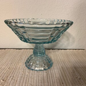 1950s Jeannette Louisa Blue Glass Large 9” Footed Fruit Compote Bowl
