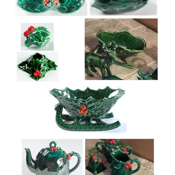 1970s Lefton Green Holly Dish Collection (7 pieces; you choose)