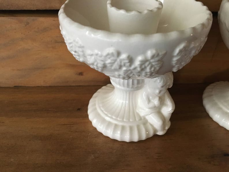 1950s Lefton Renaissance Cherub Pattern White Ceramic Taper Candlestick Holders Lefton candlestick holders Vintage lefton