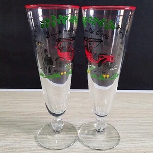 BAR GLASSES - 1940s Libbey Glass Company Horseless Carriage Pilsner Glasses (set of 2)