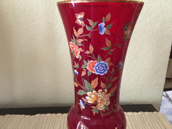 1940s Norleans Japan Very Large Pedestal Vase in Ruby Red; Hand