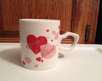 1980s Hugs ‘N Kisses Heart-Shaped Handle Coffee or Hot Chocolate Mug