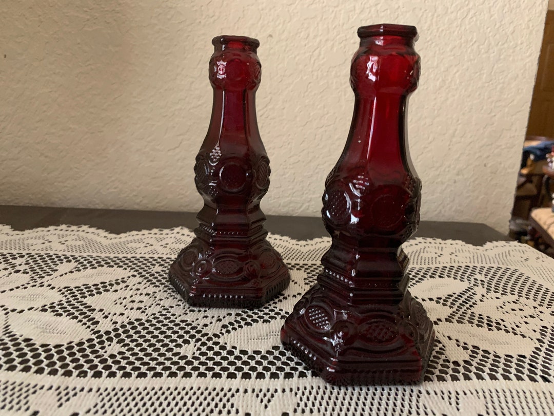 1970s Avon Cape Cod Ruby Candlesticks set of 2, With One Cap Etsy