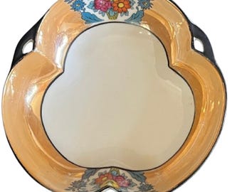 1930s Made in Japan (Noritake) Lusterware Peach Floral Trefoil 6" Berry Bowl