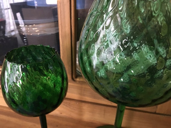 1960s MCM Empoli Murano Italian Art Glass Diamond Optic Emerald