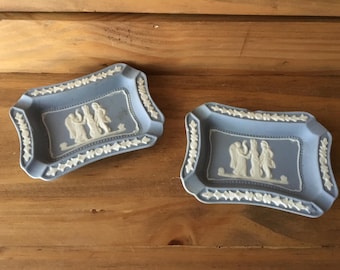1940s Occupied Japan Blue Jasperware – God & Goddess – Individual Ashtrays, or Trinket Trays (set of 2)