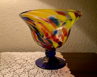 approx 11x7 Italy Hand-blown bowl orange and blue Bowl: Amazing Huge Murano MOTHERS DAY etched signature and sticker