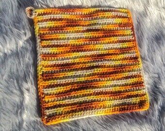 Crochet Potholder, 70's Fall Colors, Retro Hot Pad
