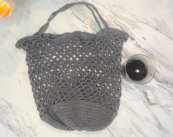 Market Bag, Gray Bag, Gray Market Bag, Crochet Bag, Crochet Gray Market Bag