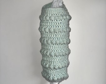 Hand Crocheted Boho Grocery Bag Holder, Light Blue Acrylic Yarn