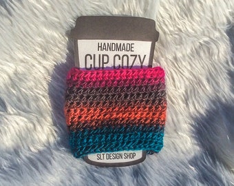 Sunset Crochet Coffee Cozy, Multi Color Beverage Cozy
