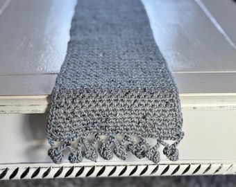 Classic Tweed Style Crocheted Table Runner Gray