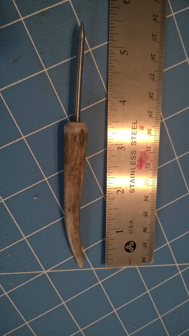 Handmade Bushcraft Awl With Leather Sheath Antler Handle Etsy