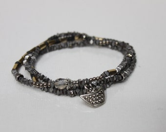 beaded 3 wrap silver with ark charm