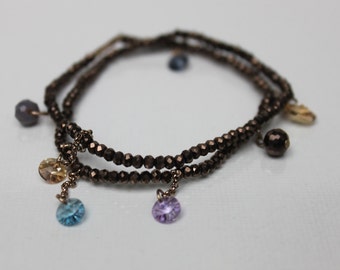 beaded 2 wrap bronze with dangle charms