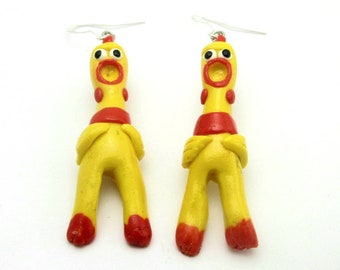 Screaming Rubber Chicken Dog Toy Earrings