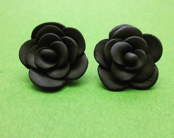 Matte Black Rose Stud Earrings