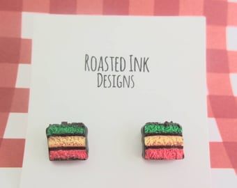 Italian rainbow cookie cake earrings