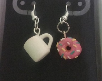Mismatched Coffee and Donut earrings