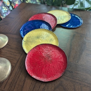 Mid Century Modern Brass Coasters: Retro Colorful Bar Set of 6