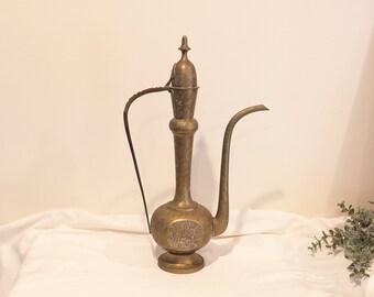 Vintage large etched brass pitcher jug
