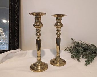 Vintage pair of lacquered brass candle stick holder